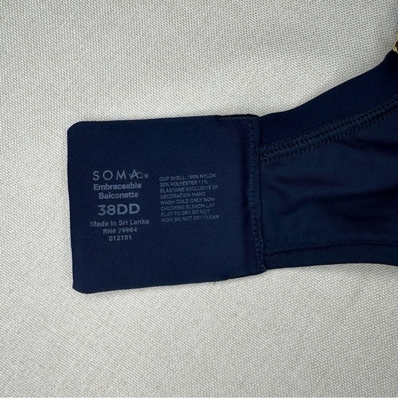 Soma Embraceable Lace Balconette Bra Navy Blue 38DD - Picture 9 of 9